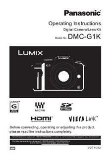 Panasonic Lumix G1 manual. Camera Instructions.
